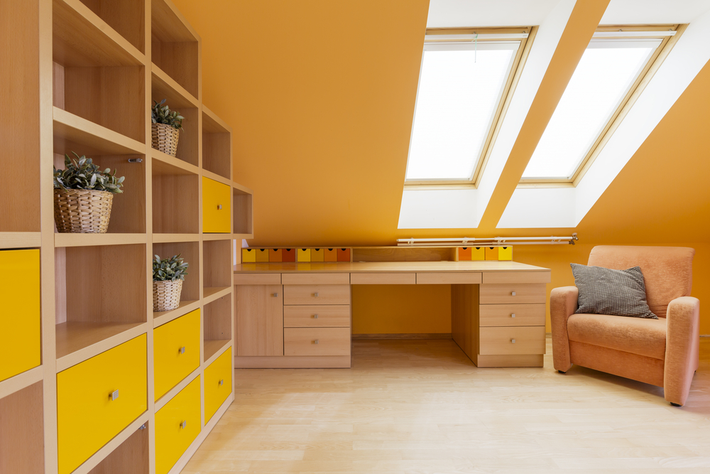 Sunny attic room, storage, skylight